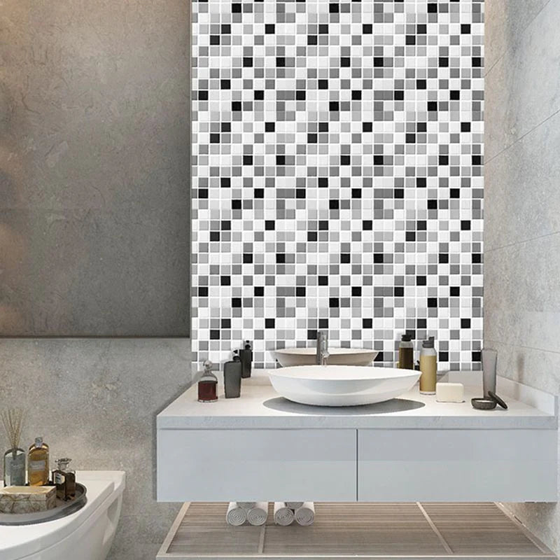 3D White and Black Grid Peel and Stick Wall Tile