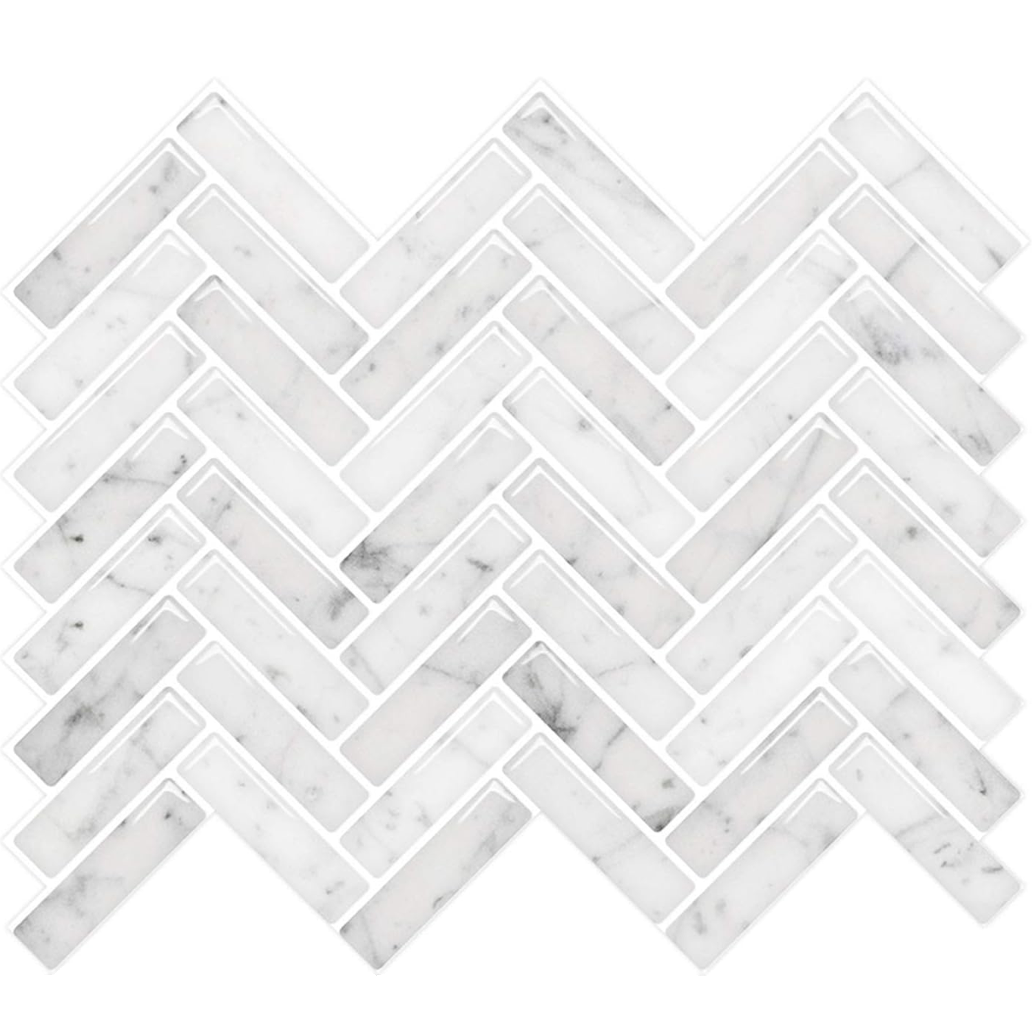 Carrara Marble Look Herringbone Tile - Carrara White