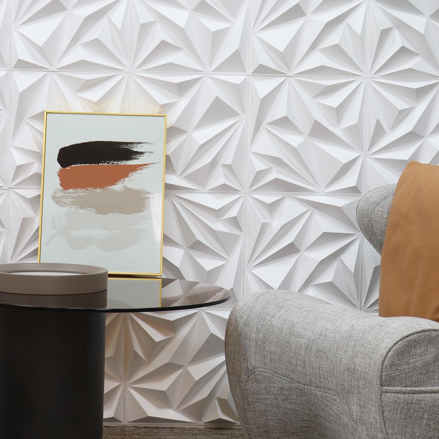 Triangle Diamond Design 3D PVC Wall Panels - White