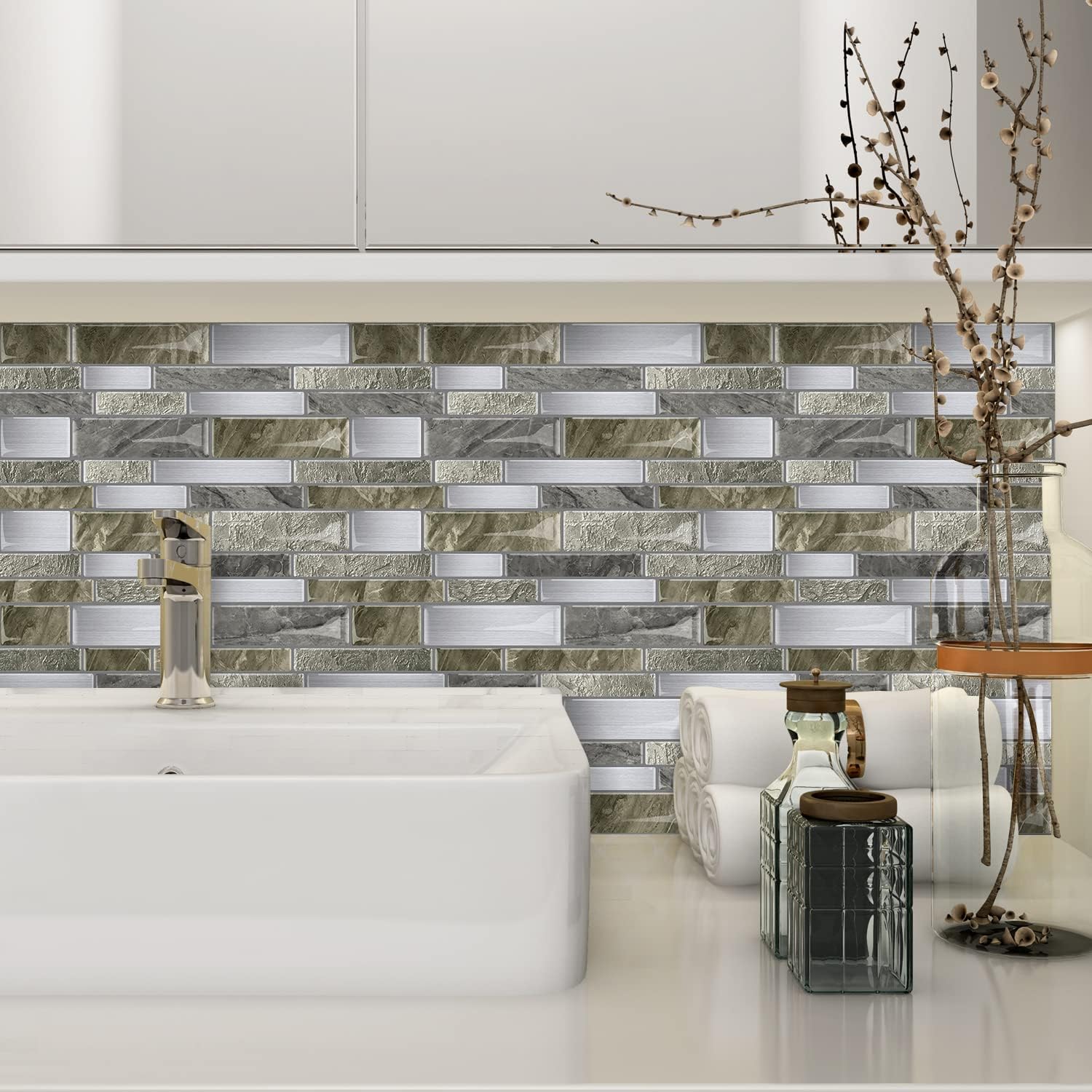 BUYSTICKTILES Linear Blend - Silver Brown