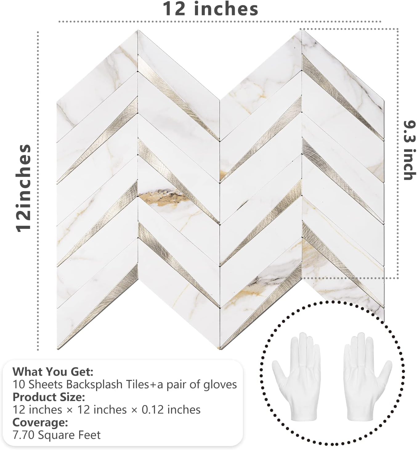 Herringbone Wall Tiles - Calacatta Marble Mixed Light Gold