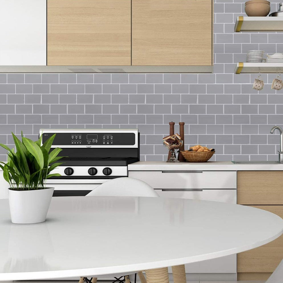Subway Tiles Peel and Stick Thicker Design - Light Grey with White Grout