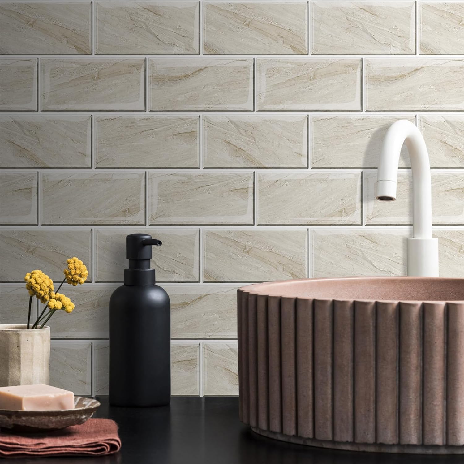 Subway Tile Peel and Stick Backsplash - Beige Slate