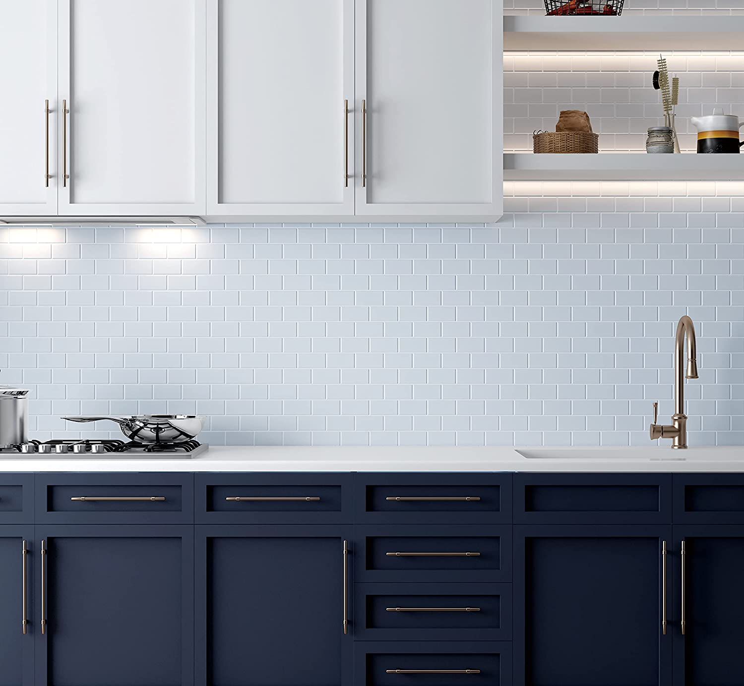 Subway Tiles Peel and Stick Thicker Design - Cold White with White Grout