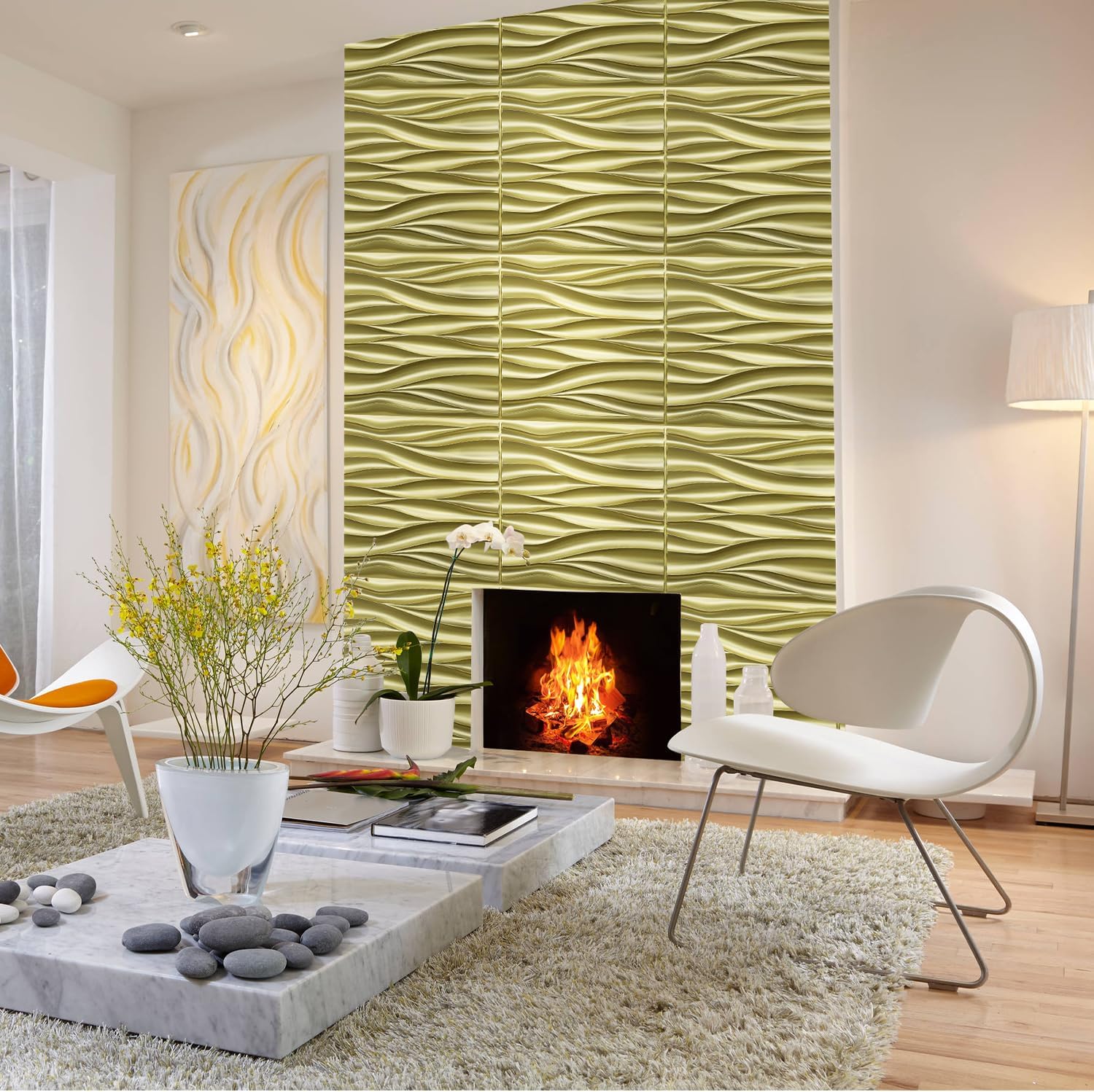 Wave Design Textured PVC Wall Panels - Champaign Gold