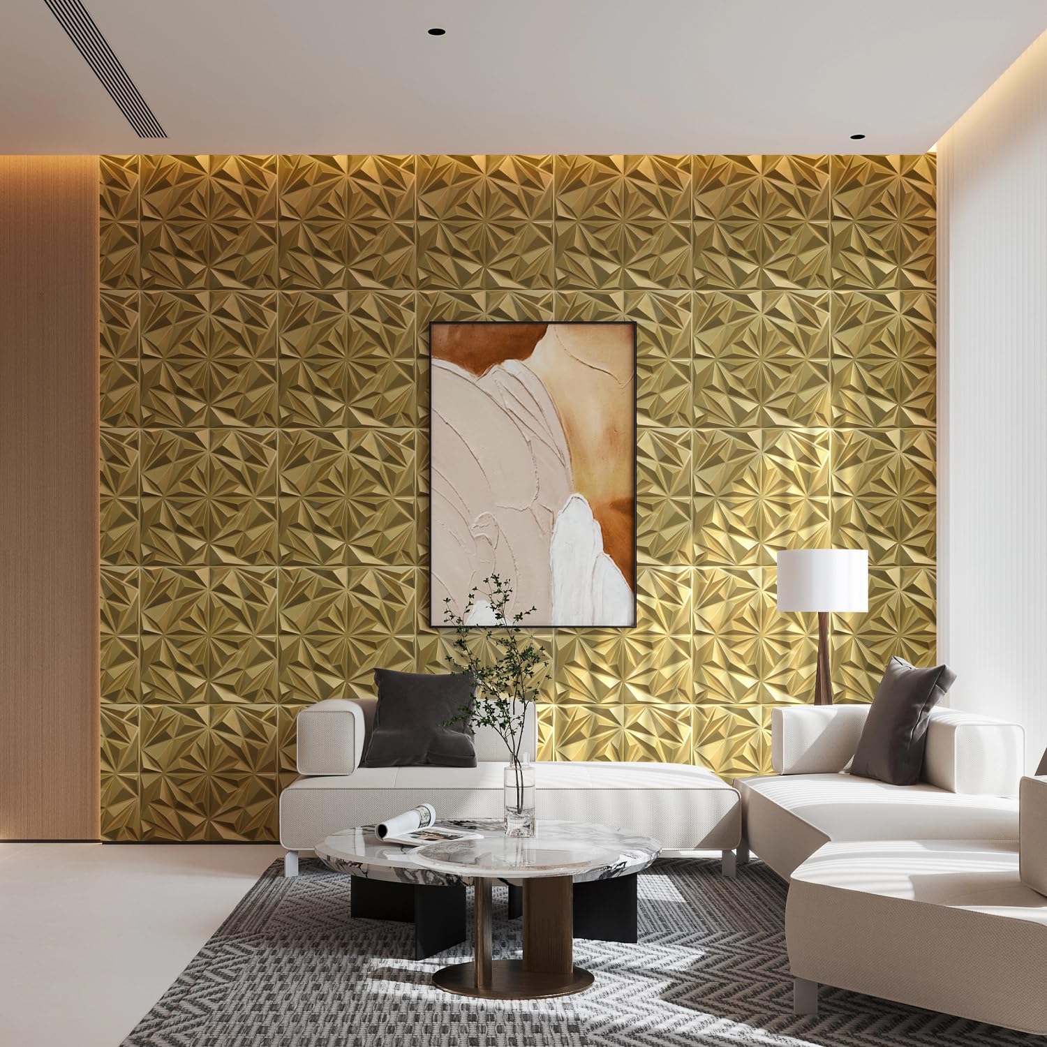 Triangle Diamond Design 3D PVC Wall Panels - Champaign Gold