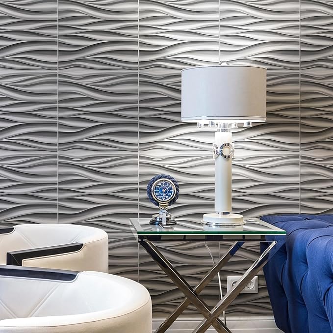 Wave Design Textured PVC Wall Panels - Brushed Silver