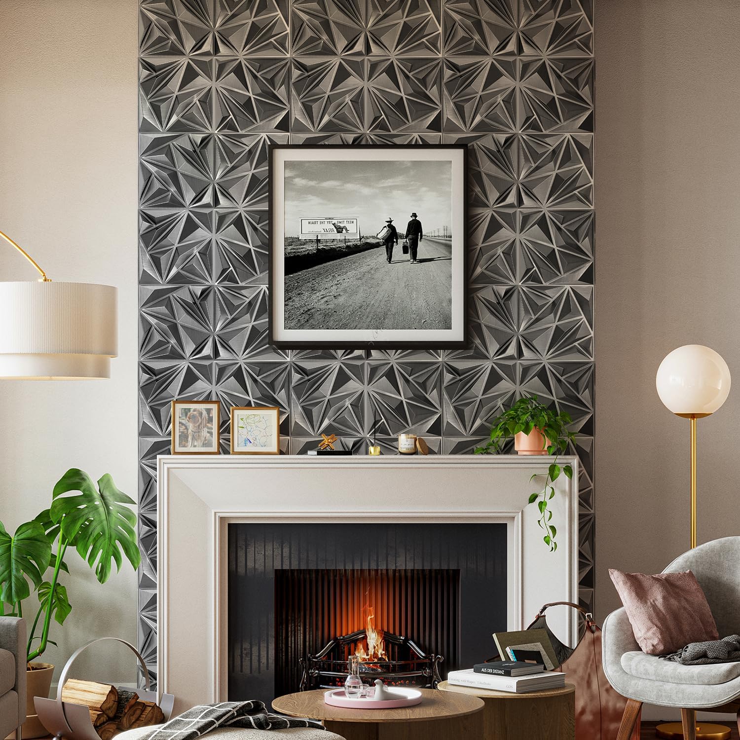 Triangle Diamond Design 3D PVC Wall Panels - Brushed Silver