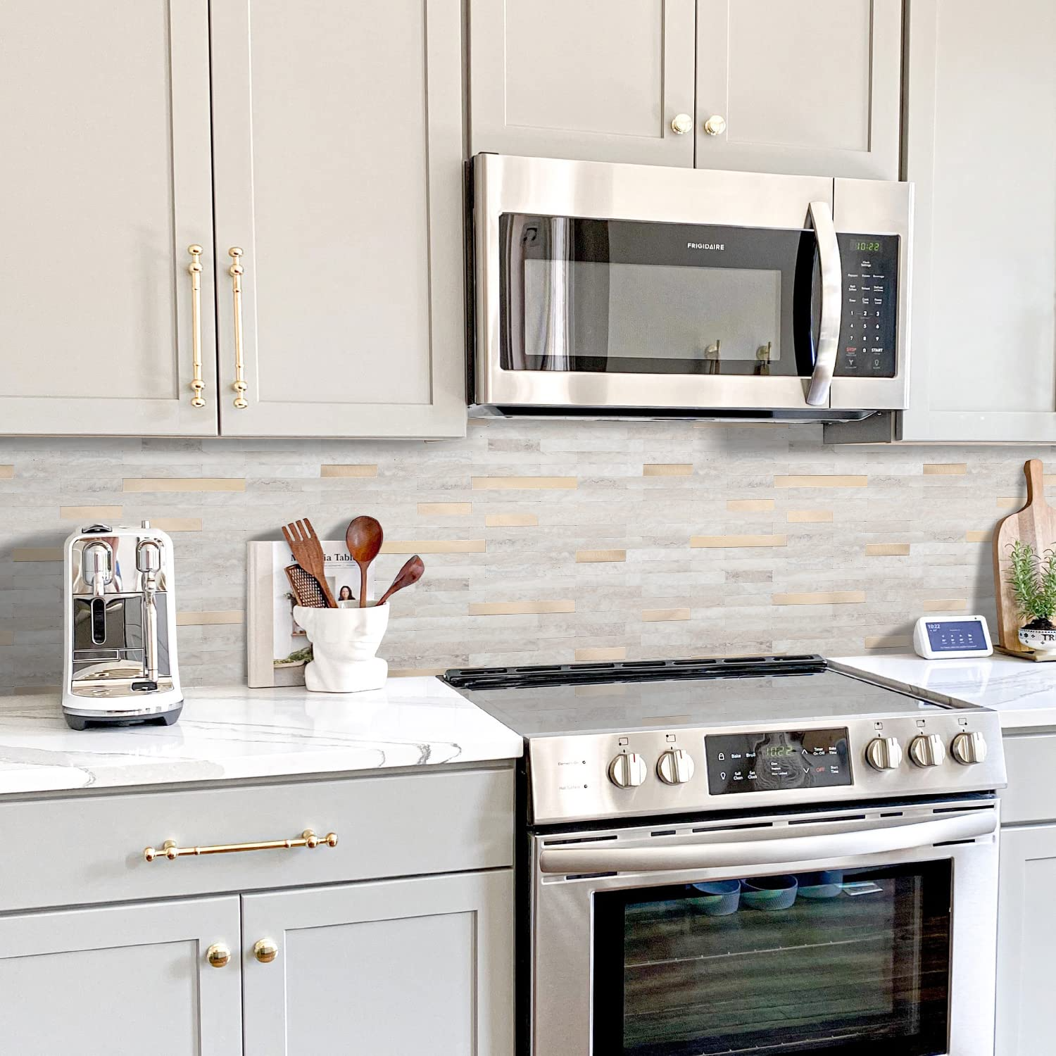 Faux Stone Mixed Metal Linear Blend - Beige with Metal Gold