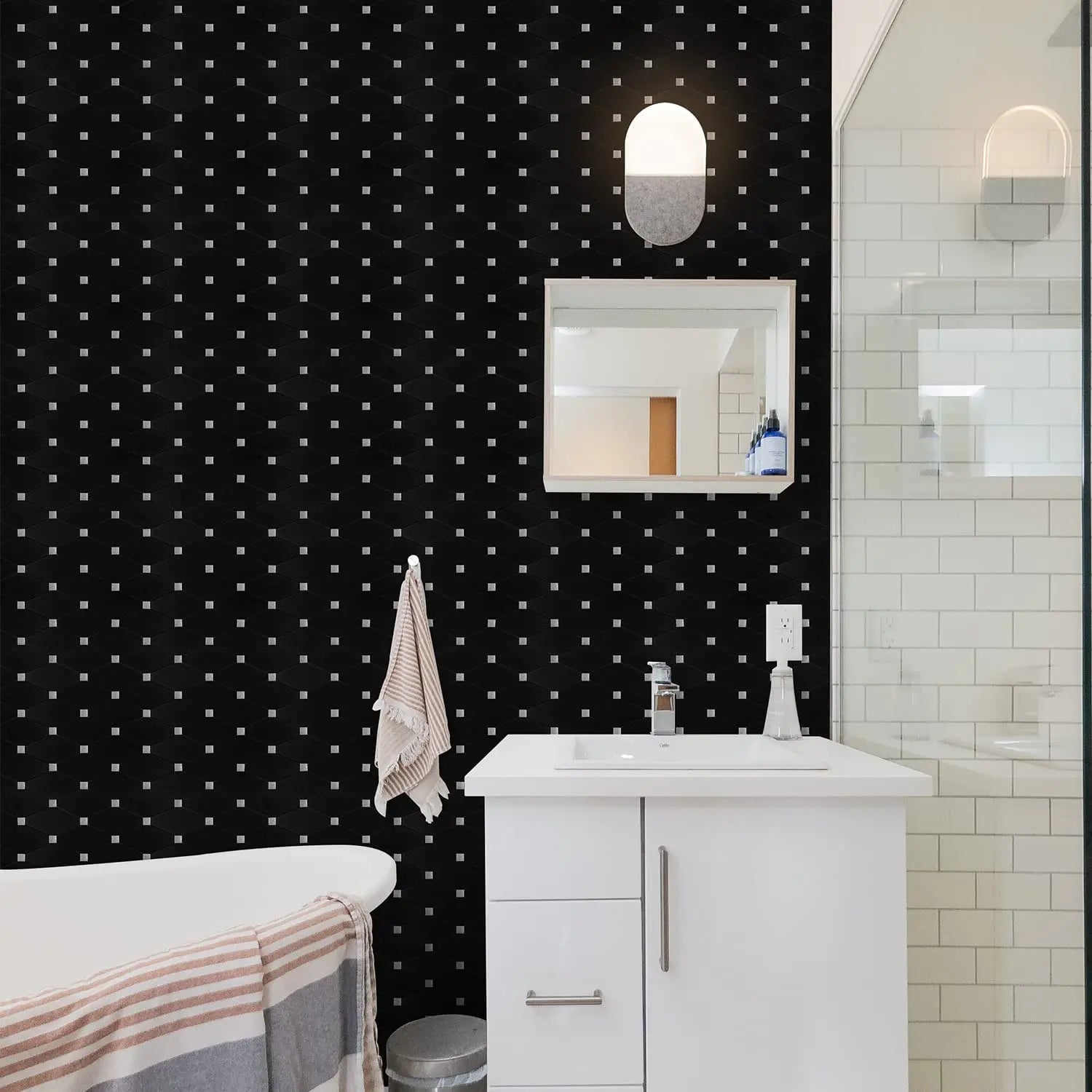 PVC Mixed Glass Mosaic Tile Backsplash - Black