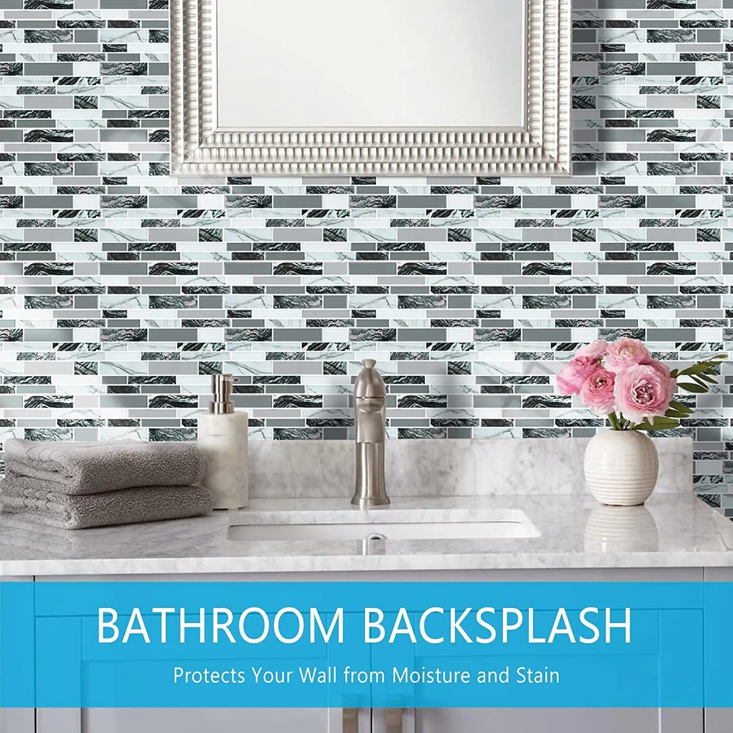 BUYSTICKTILES Linear Blend - Marble Black & Grey