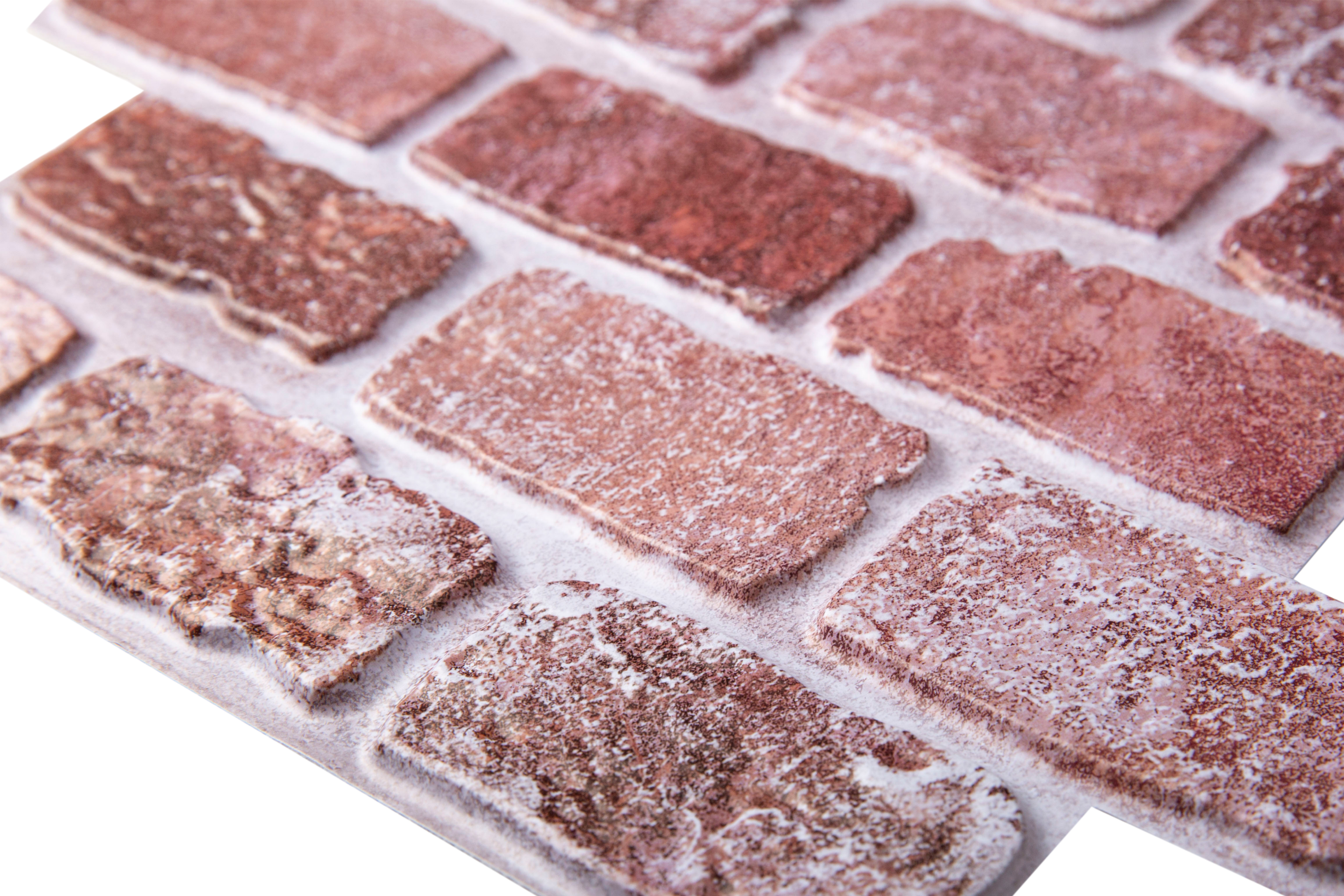 3D Reddish-brown Brick Peel and Stick Wall Tile