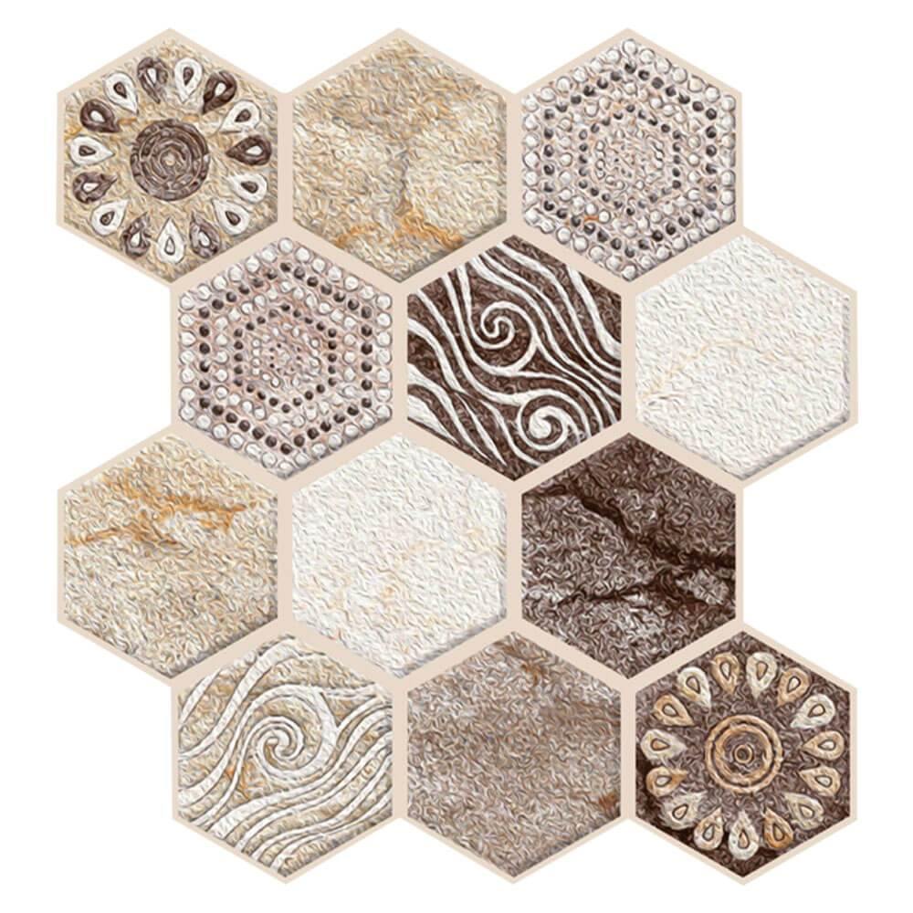 3D Brown Tone Hexagon Boho Peel and Stick Wall Tile