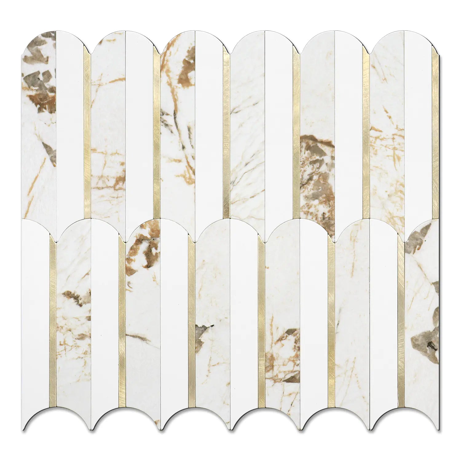 Oval PVC Mixed Metal Mosaic Tile - Marble Gold & White With Gold