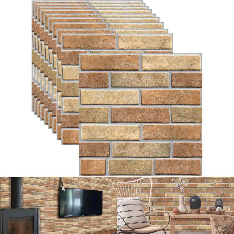 3D Red and Brown Brick Peel and Stick Wall Tile