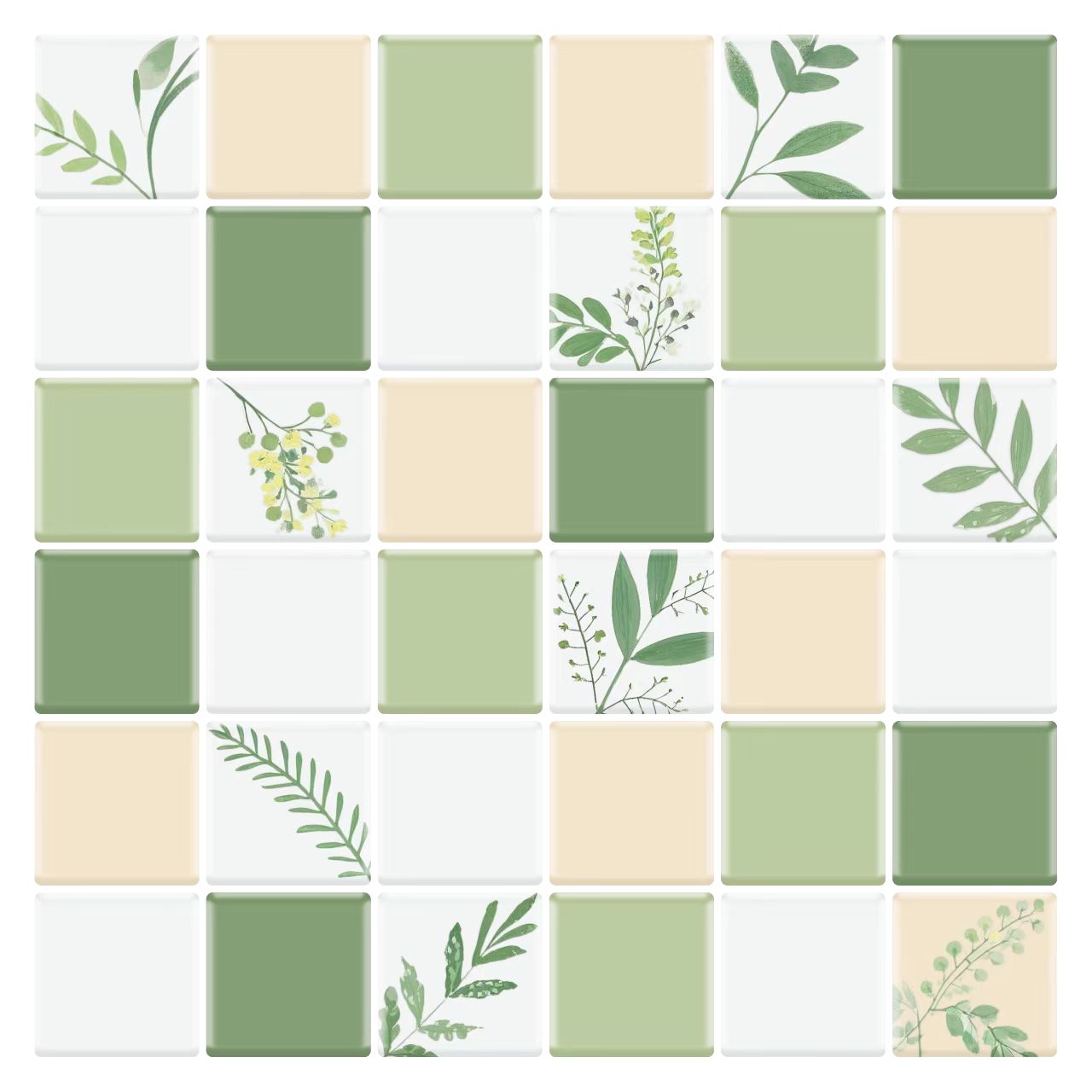3D Botanical Style Mosaic Peel and Stick Wall Vinyl Tile