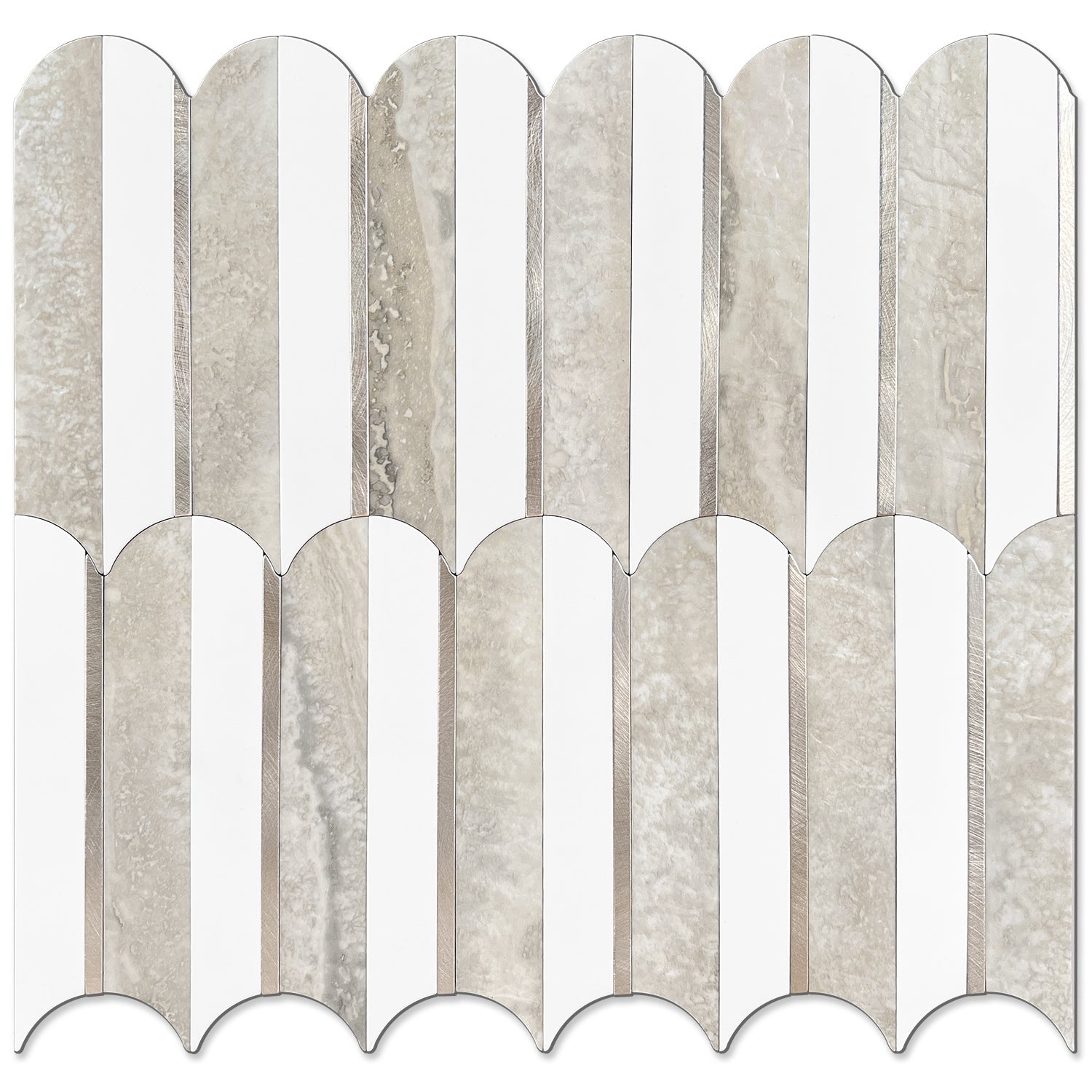 Oval PVC Mixed Metal Mosaic Tile - Beige Slate & White With Gold