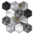 3D Black Marble Hexagon Peel and Stick Wall Tile