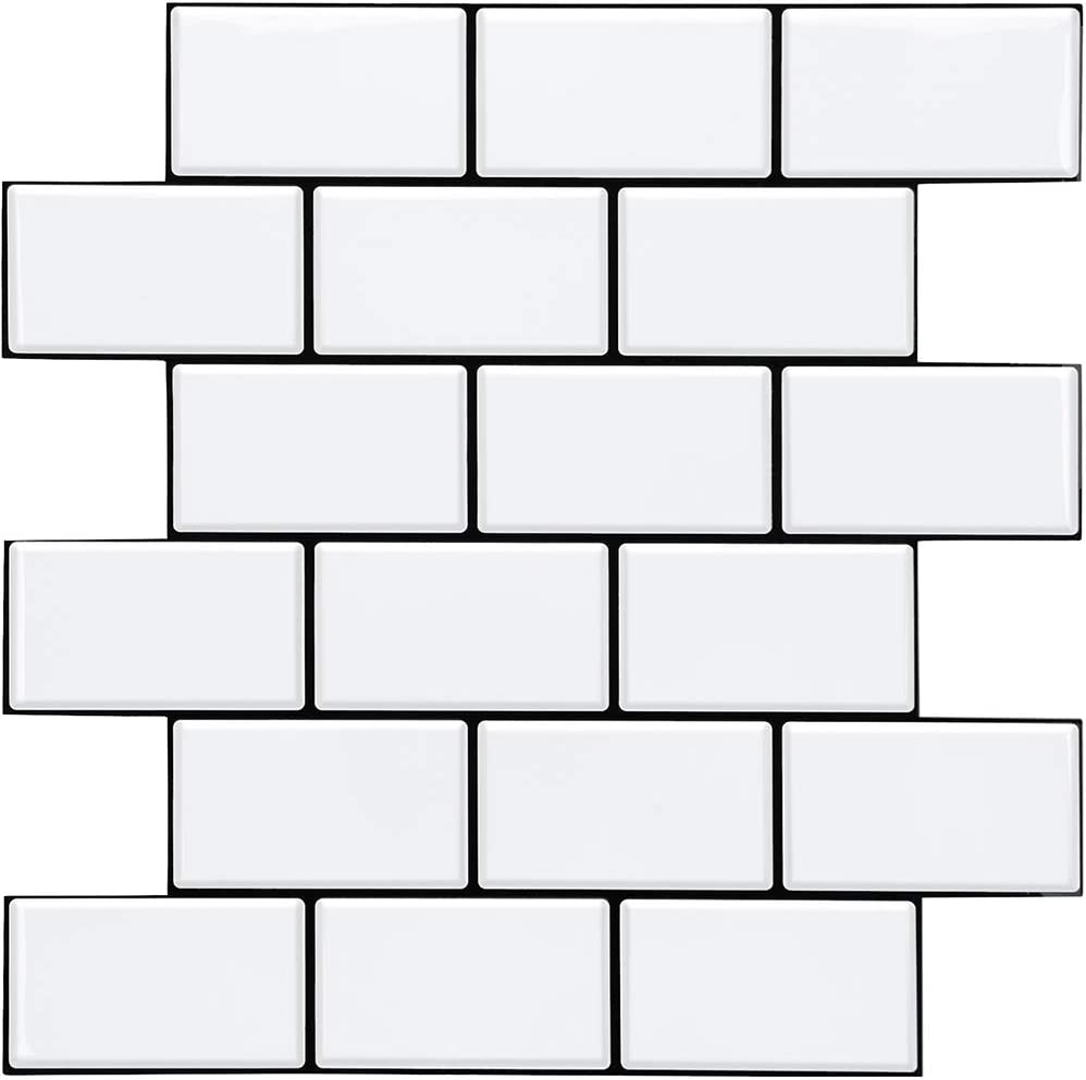Subway Tiles Peel and Stick Thicker Design - Cold White with Black Grout