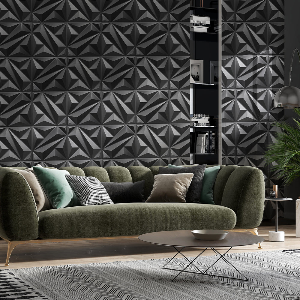 Flower Textured 3D PVC Wall Panels - Black