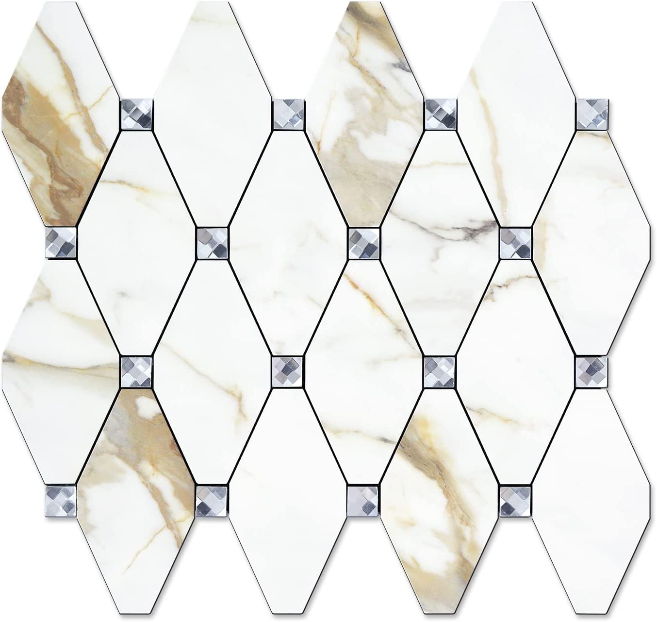 PVC Mixed Glass Mosaic Tile Backsplash - Calacatta Golden
