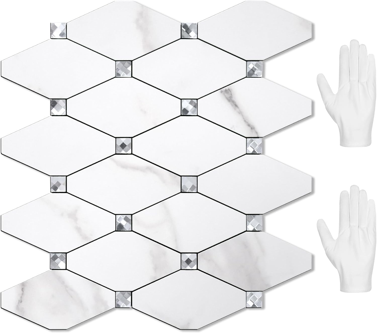 PVC Mixed Glass Mosaic Tile Backsplash - Calacatta