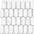 Long Hexagon PVC Mixed Metal Mosaic Tiles -  Statuary Marble Look with Silver White Metal