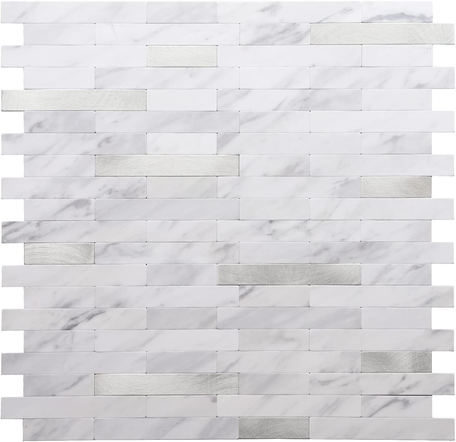 Faux Stone Mixed Metal Linear Blend - White Marble with Metal Silver