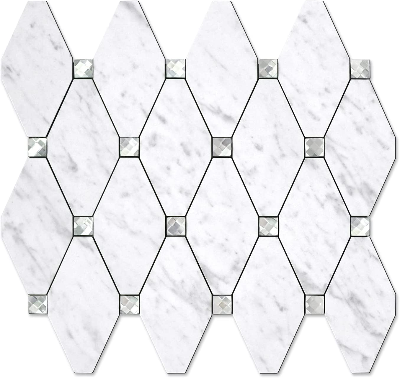 PVC Mixed Glass Mosaic Tile Backsplash - Carrara White