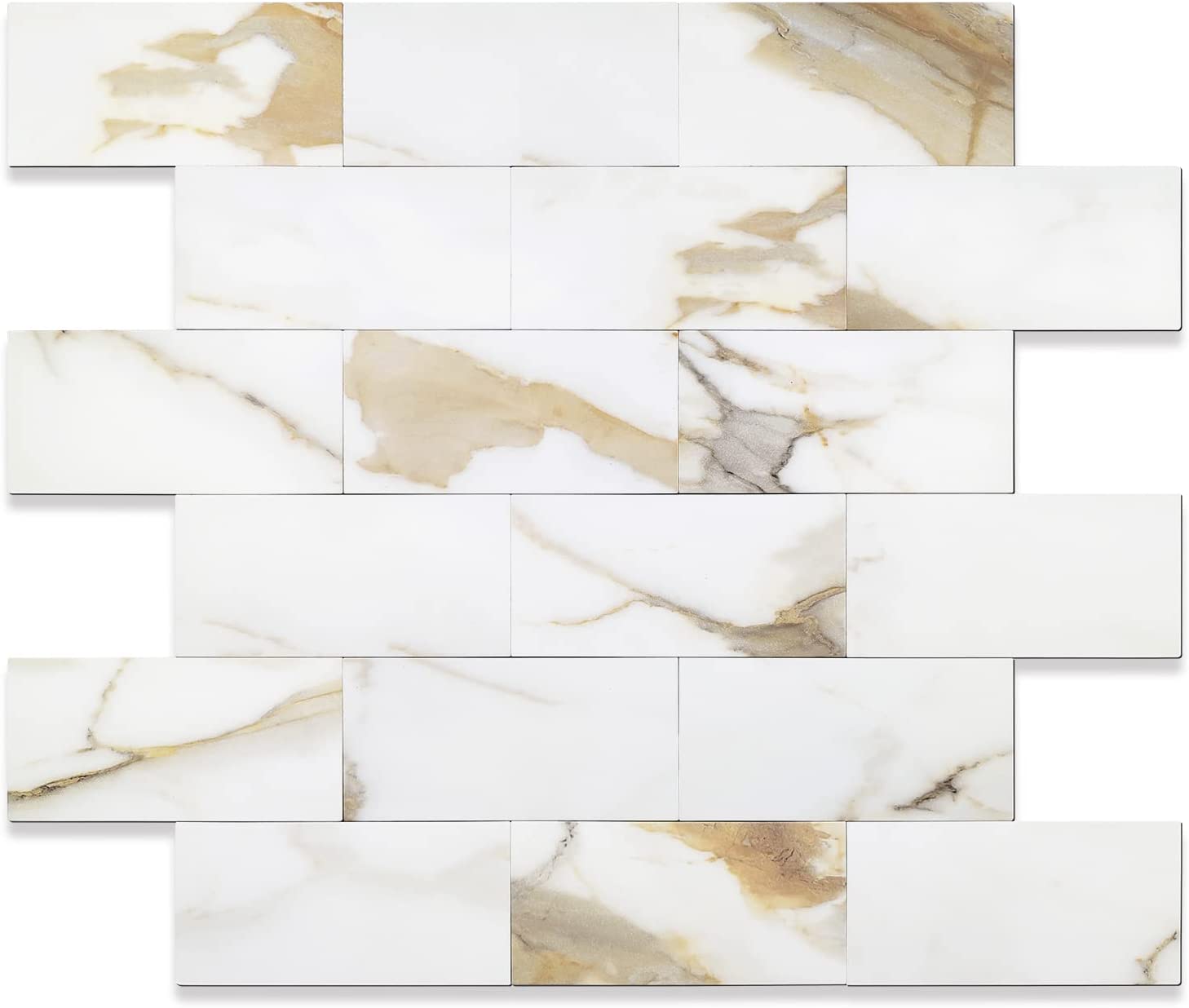 2''x4'' Subway Peel and Stick Tiles Sheeted - Calacatta Gold Marble