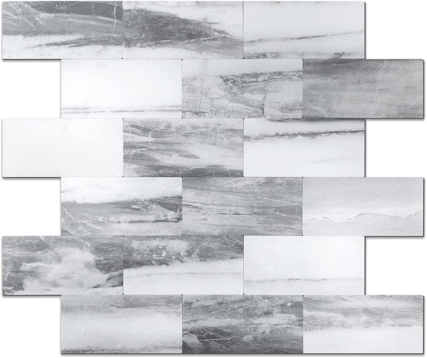 2''x4'' Subway Peel and Stick Tiles Sheeted - Marble Grey