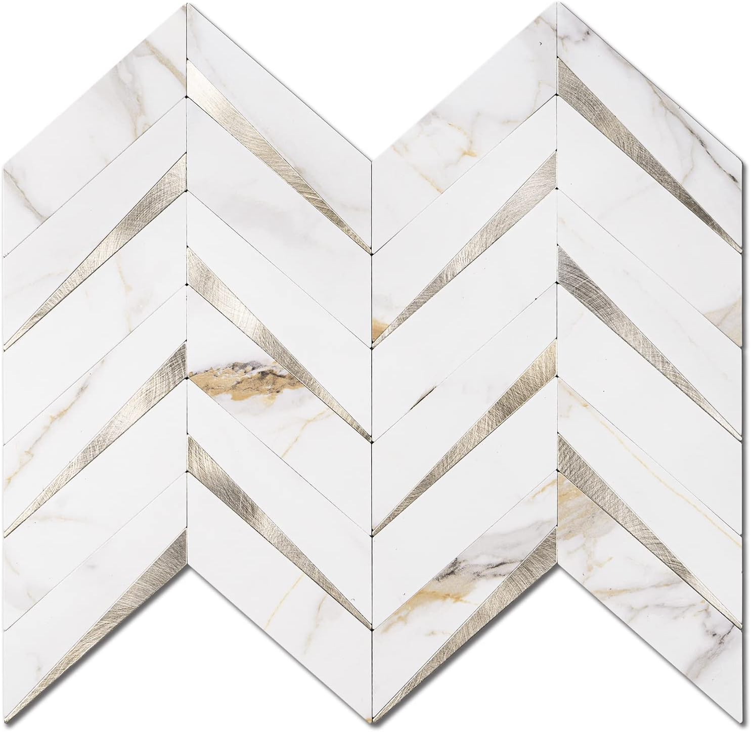 Herringbone Wall Tiles - Calacatta Marble Mixed Light Gold