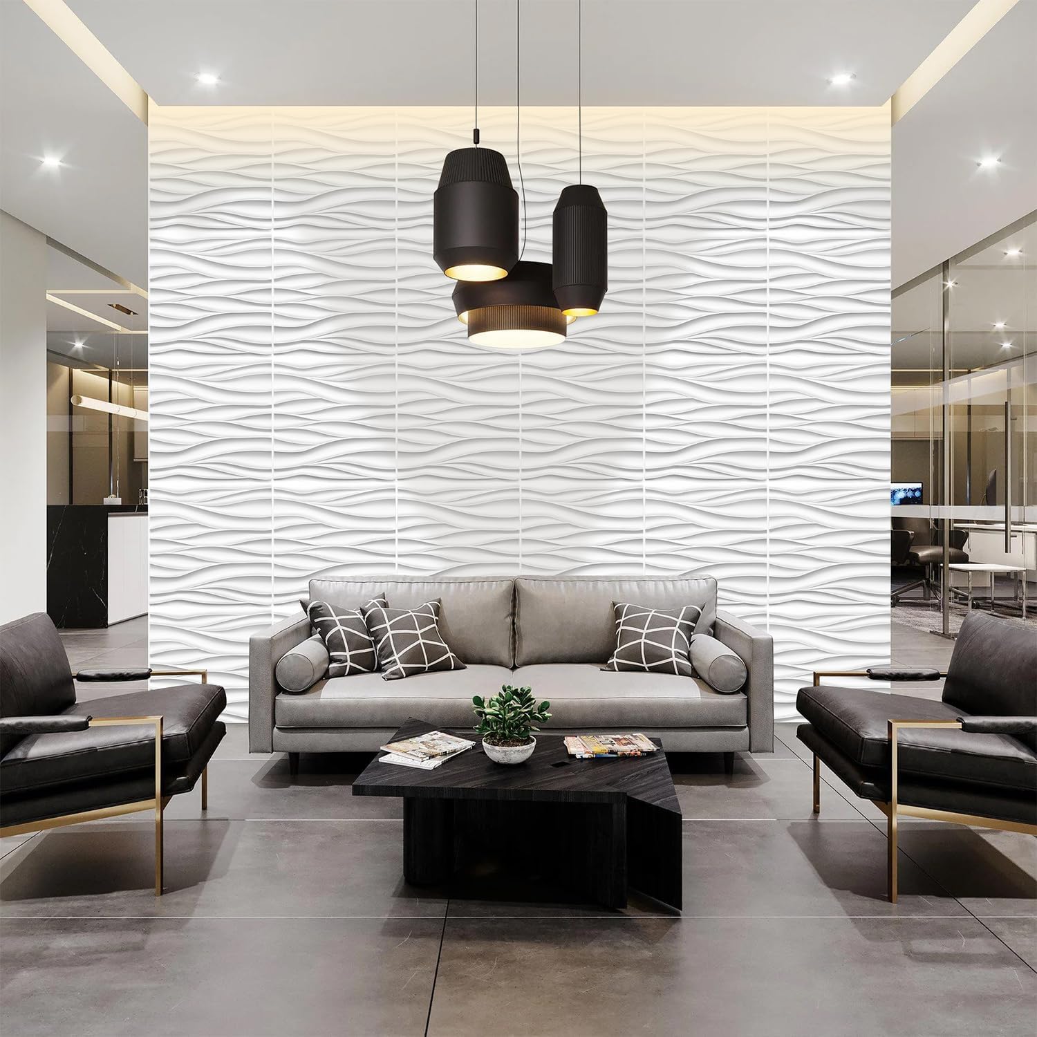 Wave Design Textured PVC Wall Panels - White