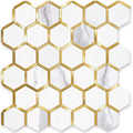 Hexagon Faux Stone Mixed Metal - White Marble with Metal Gold