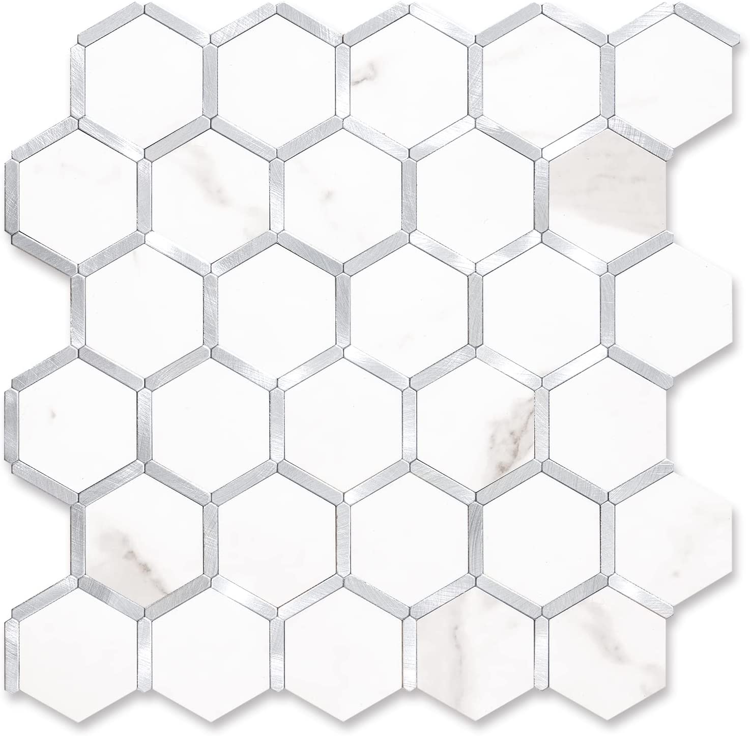 Hexagon Faux Stone Mixed Metal - Staturio White Marble With Metal Silver