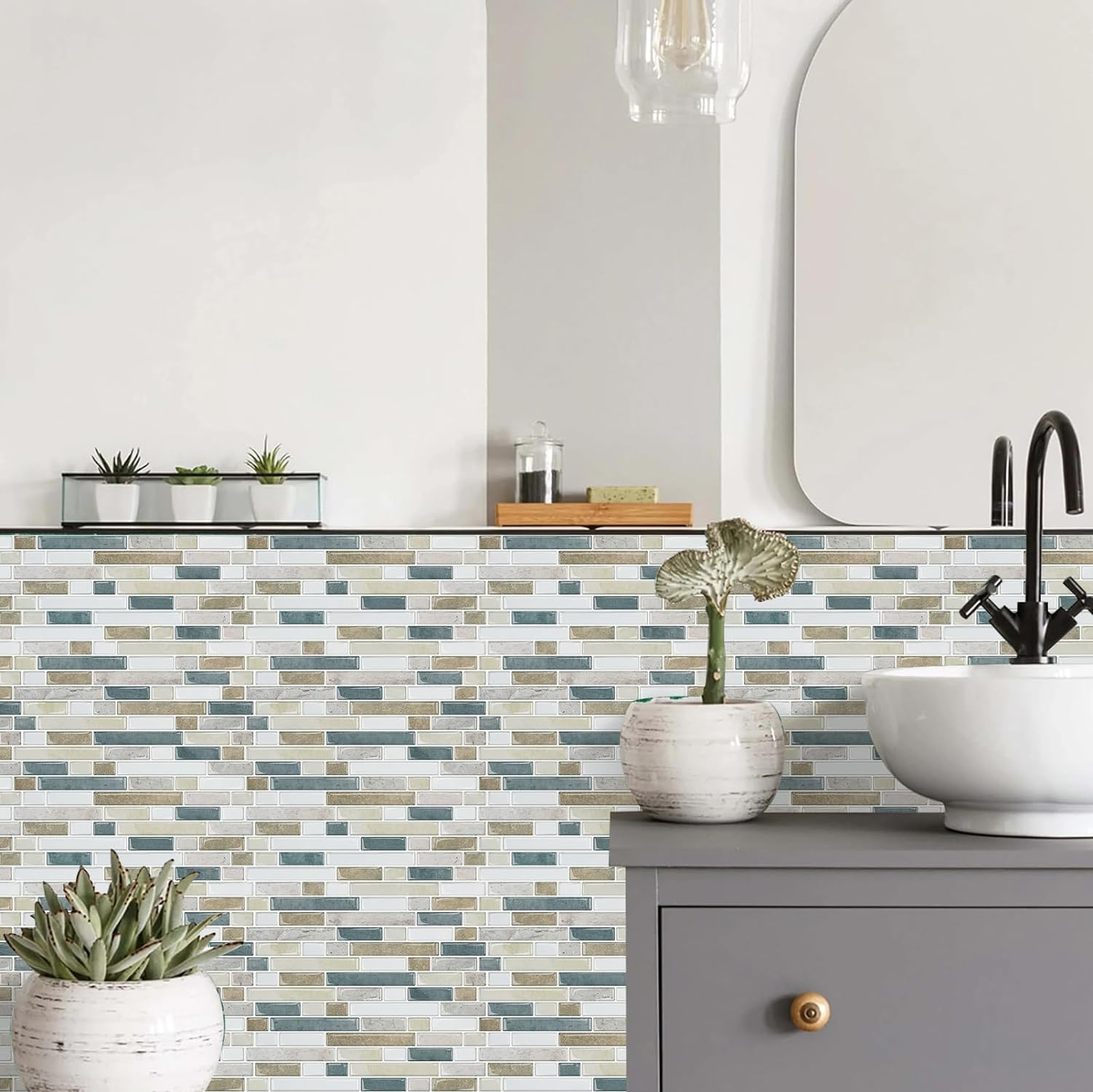 Linear Blend Backsplash - Beige & Blue