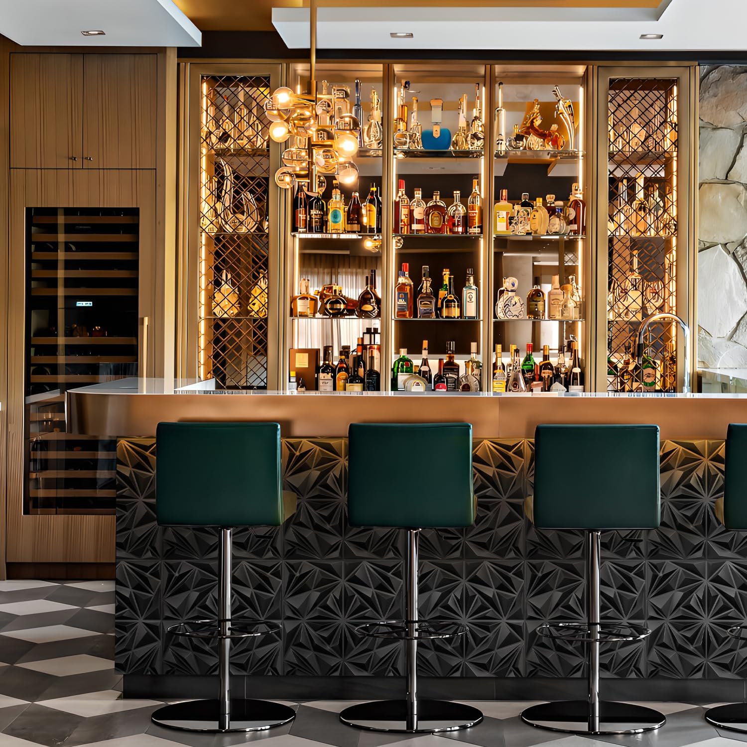 Triangle Diamond Design 3D PVC Wall Panels - Black