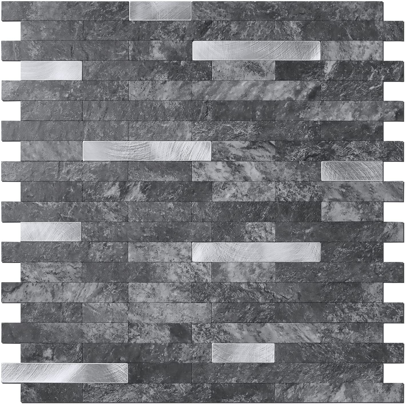Faux Stone Mixed Metal Linear Blend - Black Slate with Metal Silver