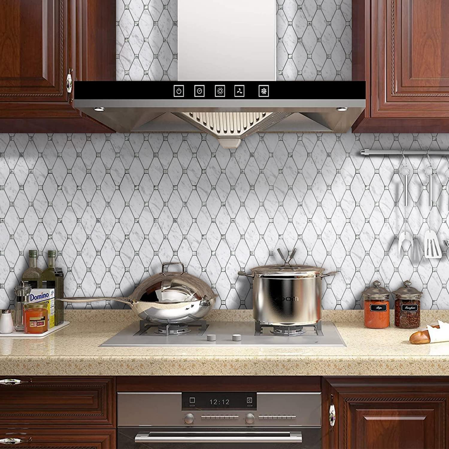 PVC Mixed Glass Mosaic Tile Backsplash - Carrara White