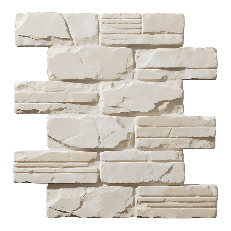 3D Embossed White & Cream Tone Stone Peel and Stick Wall Tile