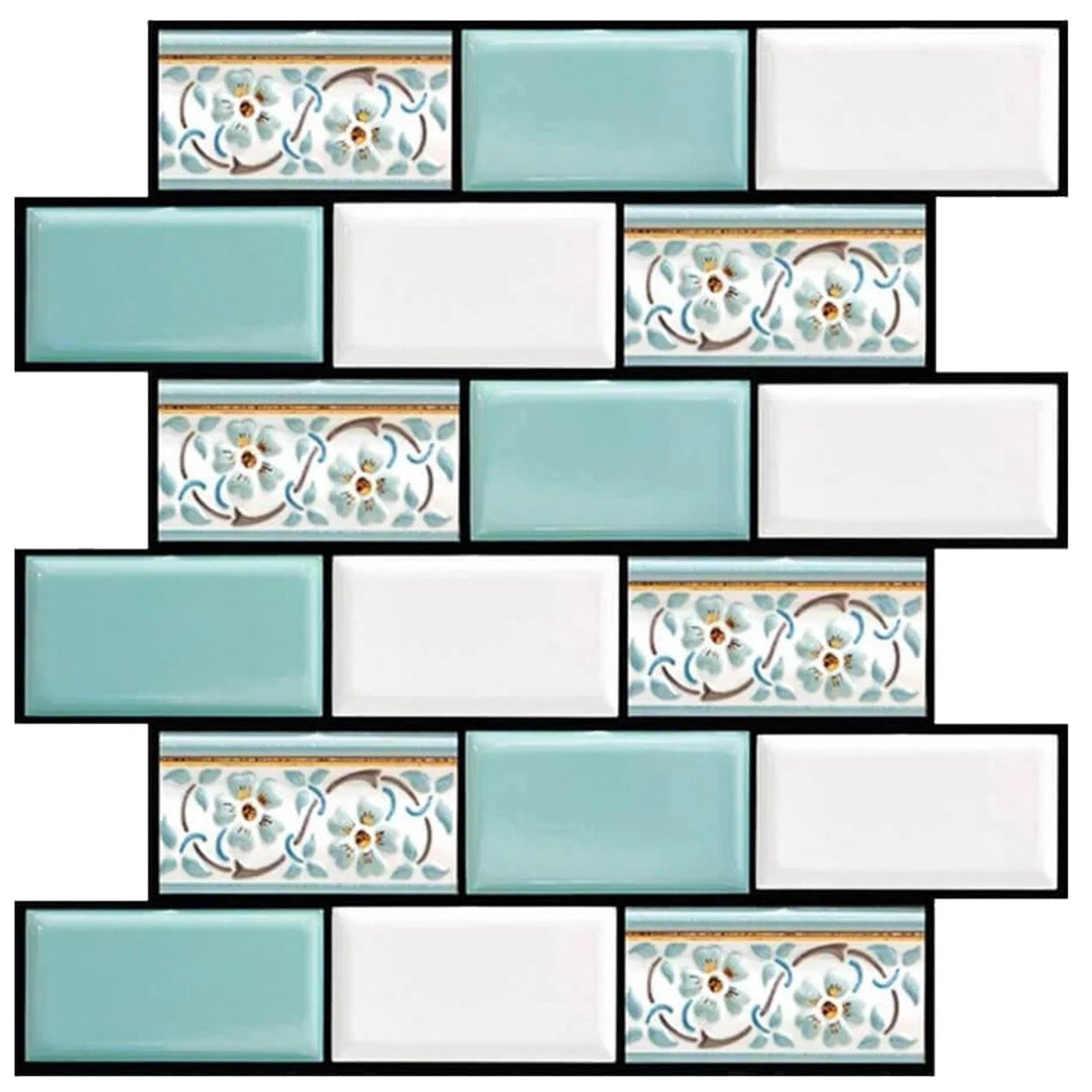 3D Green Brick Texture Peel and Stick Wall Tile