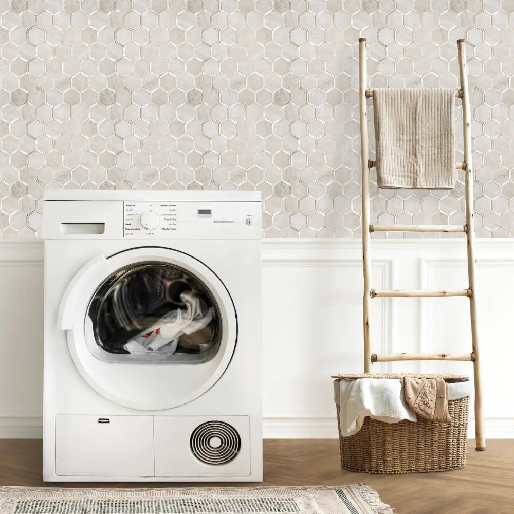 Hexagon Faux Stone Mixed Metal - Beige Marble with Metal Gold