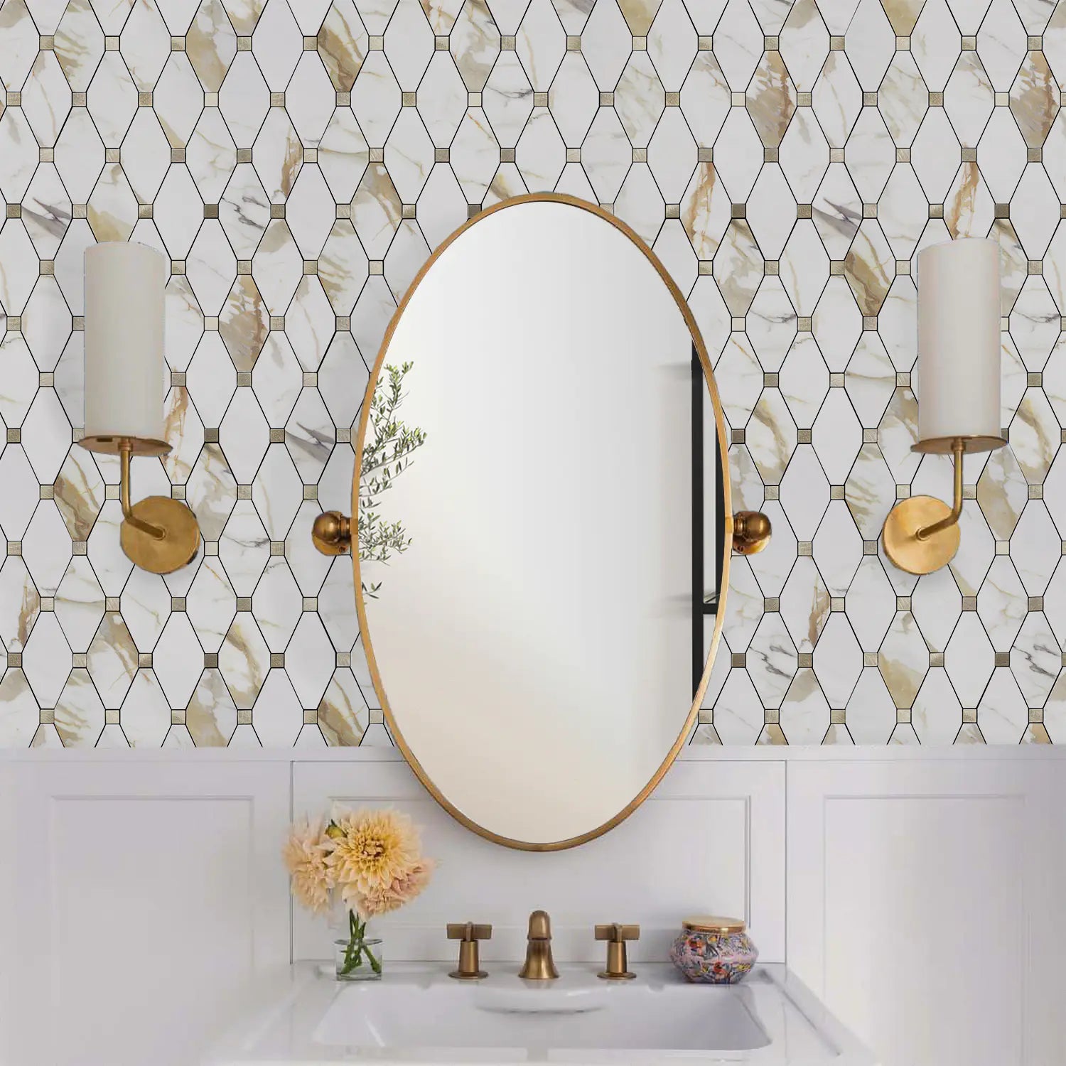 PVC Mixed Metal Mosaic Tile Backsplash - Calacatta Golden