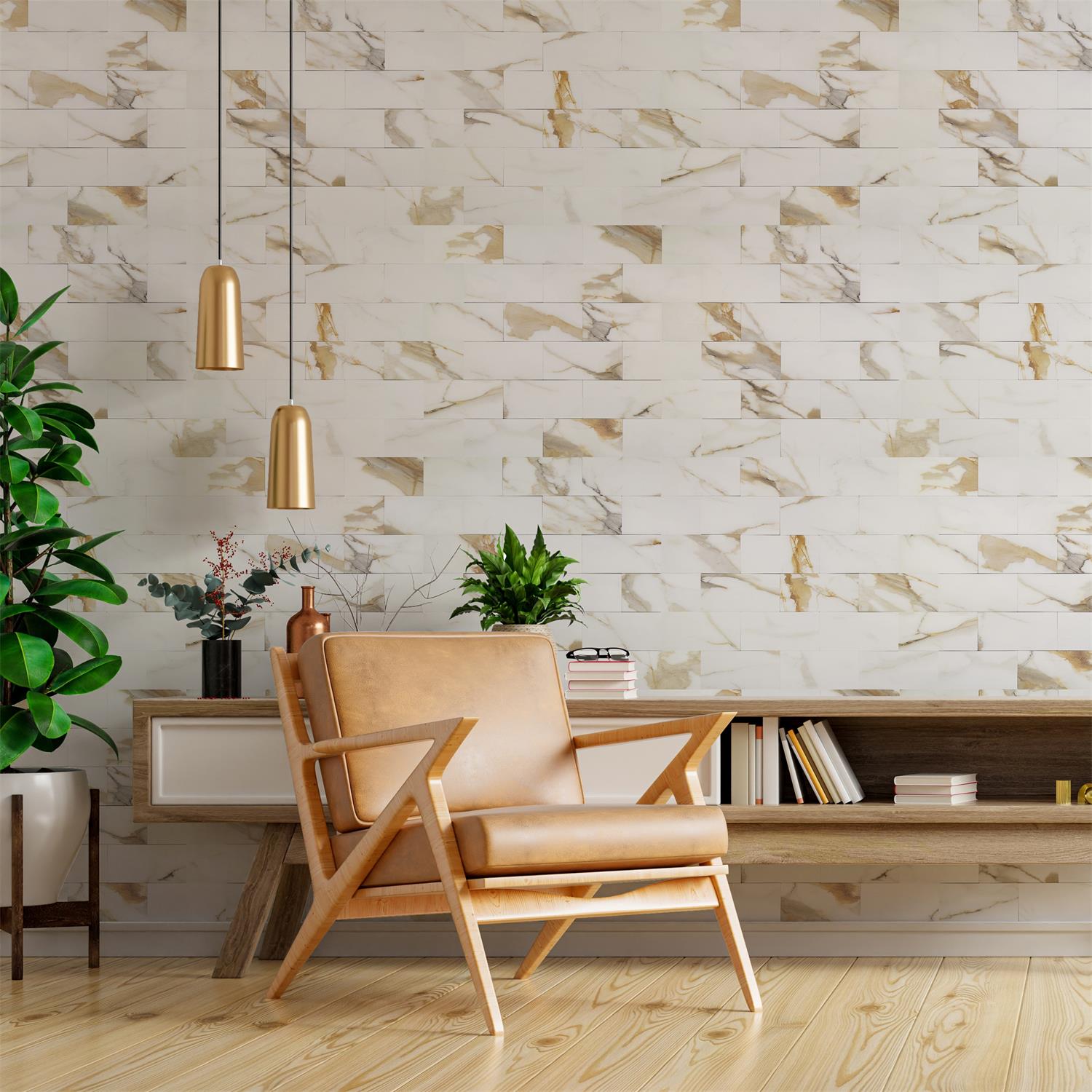 2''x4'' Subway Peel and Stick Tiles Sheeted - Calacatta Gold Marble