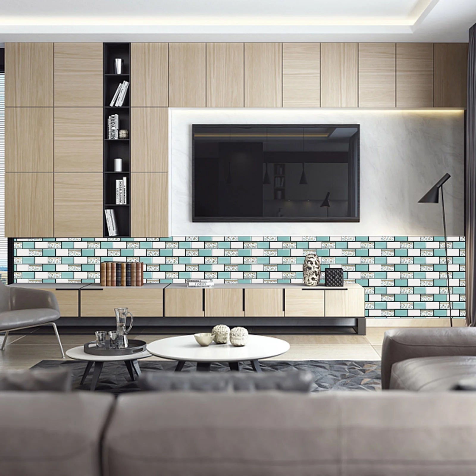 3D Green Brick Texture Peel and Stick Wall Tile