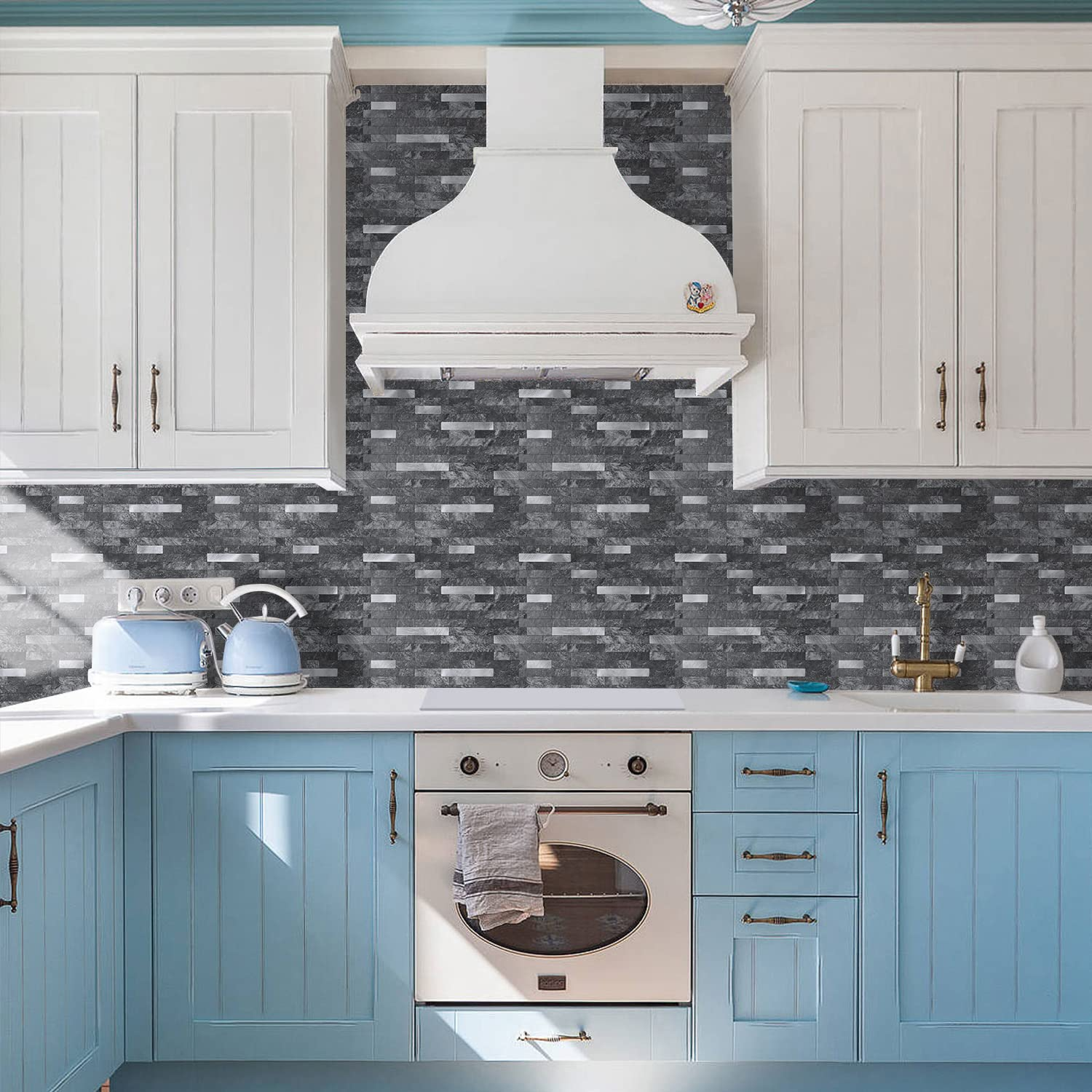 Faux Stone Mixed Metal Linear Blend - Black Slate with Metal Silver